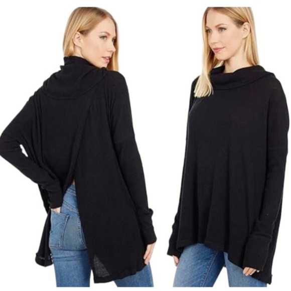 Free People Beach Black Cowl Neck Open Back Sweater - Picture 1 of 2